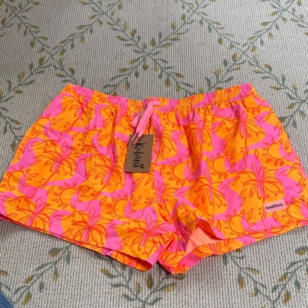Kulani Kinis Pink and Orange Floral Shorts men’s swim trunks size 2XL
